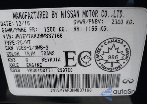 2017 Infiniti Q50 3.0T Premium/3.0T Signature Edition/3.0T Sport from USA, damaged, VIN JN1EV7AR3HM837166